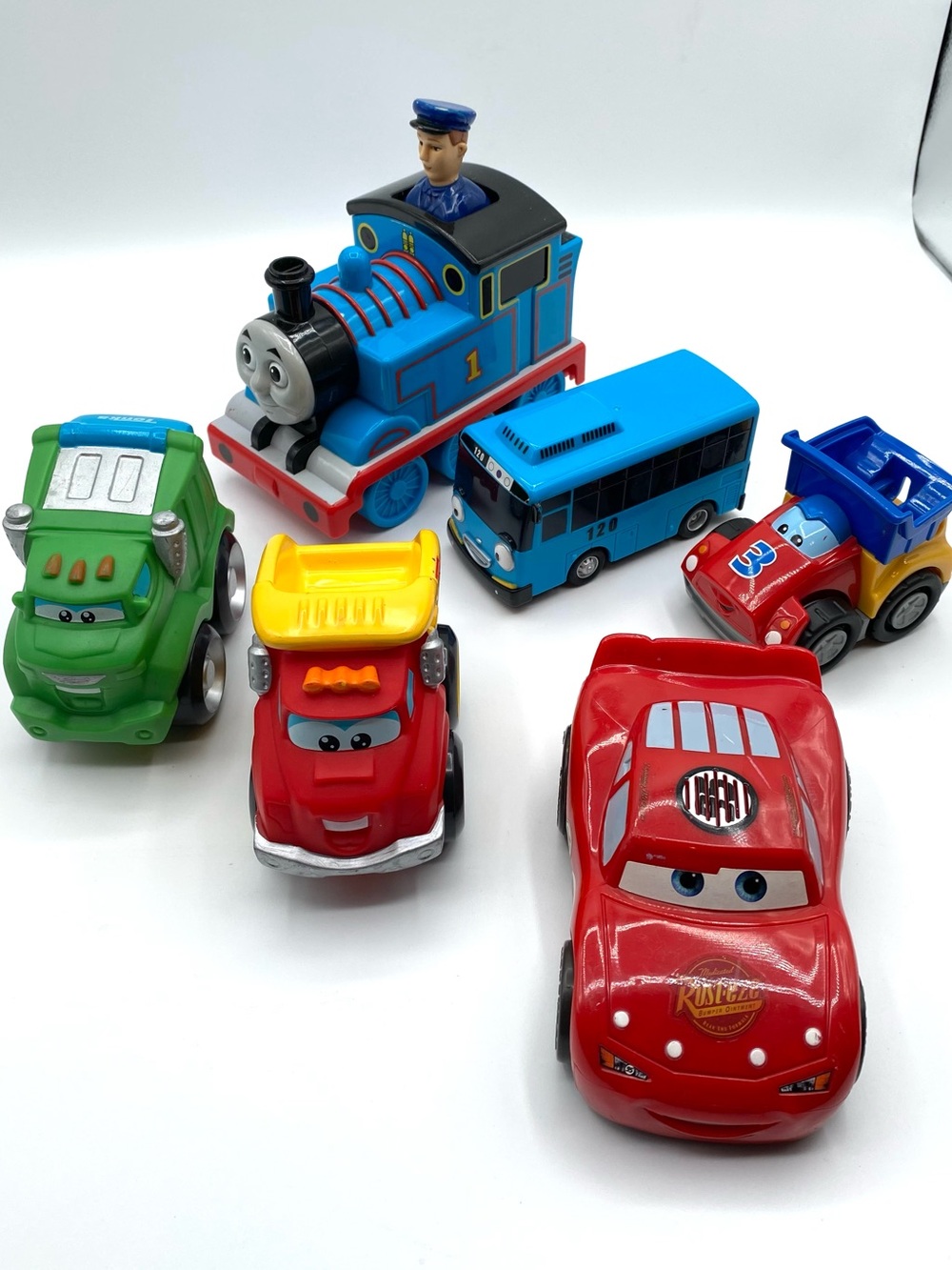 Blue Thomas and Colorful Toy Car Truck Lot